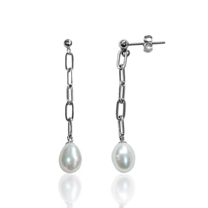 Silver chain studs with white freshwater pearls 