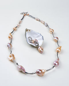 Golden Glow Baroque Pearl & Silver Necklace Set