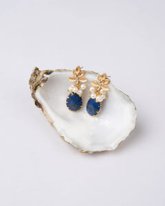 Lapis Lazuli Leaf Pearl Earrings