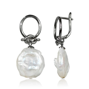 Eternal Knot White Baroque Pearl Earrings