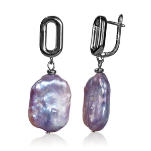 Geometric Silver Clasp with Lilac Baroque Pearl Earrings