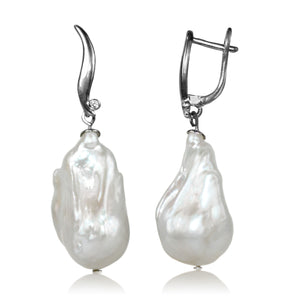 Wave White Baroque Pearl Earrings