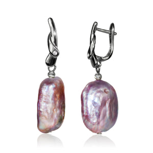 Purple Square Zircon Pearl Earrings