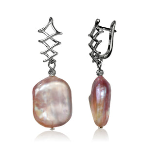 Lattice Square Baroque Pearl Earrings