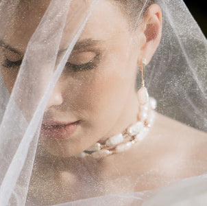 White Baroque Pearl Necklace & Earrings Set with Gold Accents