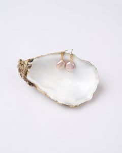 Mayfair Pearls gold earrings with lavender baroque pearls and zircon studs.
