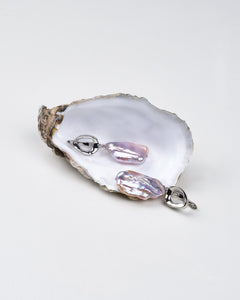 Mayfair Pearls lilac baroque pearl earrings in oyster shell, unique jewellery gift for Christmas, anniversary or bridal style.