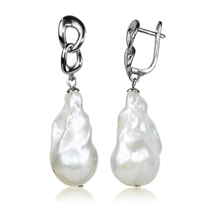 Elegant bridal pearl drop earrings in silver with white baroque pearls