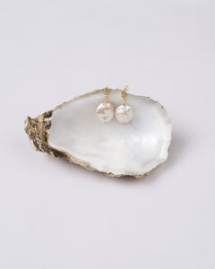 White coin baroque pearl earrings with gold hooks — luxury Christmas jewellery gift for her, Mayfair Pearls